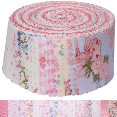 Imagem de Hanjunzhao Rolos de gelatina de arco para acolchoamento, 42 tiras de 6,3 cm x 111,8 cm, tiras de tecido de algodão macio para cobertor, tapete, decoração de casa de Natal, Dia dos Namorados e