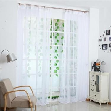Imagem de Cortinas de tule sólido para sala de estar quarto moderno 2 m x 1 m cortina transparente multicolorido cortinas transparentes decoração de casa (branca)