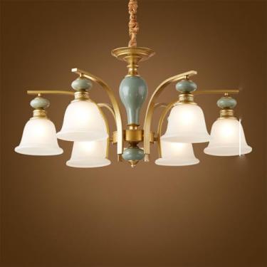 Imagem de Lustre de luxo europeu para sala de estar, estilo retrô americano, em cerâmica, para restaurante, quarto, escritório, hotel, casa de campo ou café, com 6 lâmpadas LED.