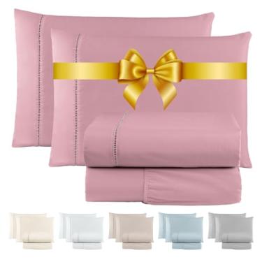 Imagem de Jogo de Lençol 600 Fios Cama Solteiro Casal Queen e King Premium Extra Macio - Roupa De Cama Antiácaro (Rosê, Casal 4 Peças)