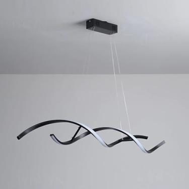 Imagem de Luminária pendente espiral de LED para cozinha, modelo linear, com 100 cm de comprimento, altura ajustável, temperatura de cor de 3000 a 6500K, controle remoto e design de lustre para sala d