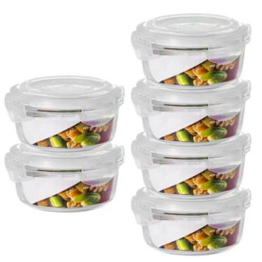 Imagem de Conjunto 6 Pote Vidro 620Ml Hermético Marmita Tampa 4 Travas - Quality