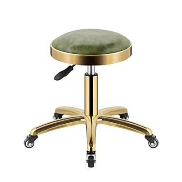 Imagem de Banqueta redonda de couro PU ajustável em altura banqueta giratória para trabalho spa salão com rodas cadeira de escritório, F (A) (F)