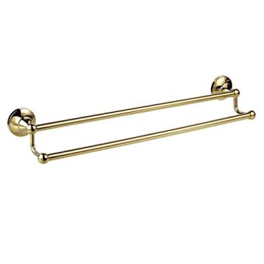 Imagem de ZJYWMM Toalheiro duplo dourado para banheiro barra de toalha de cozinha suporte de parede 61 cm cobre metálico cromado tamanho (700 x 120 mm) cabide de torre