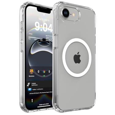Imagem de WRJ Capa magnética transparente para iPhone 16E de 6,1 polegadas, [compatível com Magsafe] [proteção contra quedas de grau militar], não amarela, anti-arranhões, ultrafina, transparente, à prova de