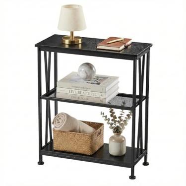 Imagem de GIOPACO Mesa de canto estreita, mesa lateral longa de 50,8 cm com prateleiras de armazenamento de 3 níveis, mesa de corredor pequena, sofá fino e rústico industrial ao lado da mesa para espaços pequenos, preta