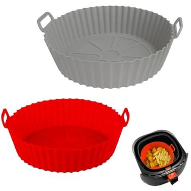 Imagem de Kit 2 Formas de Silicone para Air Fryer e Micro-ondas – Antiaderentes, Reutilizáveis, Resistentes ao Calor, Fácil de Limpar (Cinza e Vermelho)