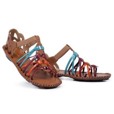 Imagem de Sandalia Ipê Mulato Rasteirinha Ortopédica Couro Premium Tiras Coloridas-Feminino