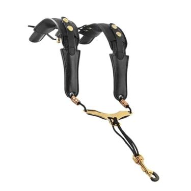Imagem de Alça de pescoço de saxofone de couro ajustável macio peitoral acolchoado profissional peças de saxofone