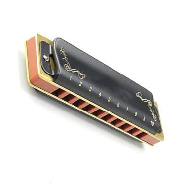 Imagem de Gaita de jogo profissional requintado preto 10 furos gaita diatônica blues instrumento harpa palhetas bronze fósforo (cor: Db)