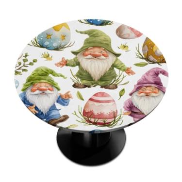 Imagem de hongjinglin Toalha de mesa redonda com borda elástica de Páscoa, toalha de mesa redonda limpável para ambientes internos e externos, pátio, jantar, cozinha, festival, decoração para mesas de 101 a 111