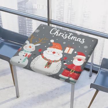Imagem de hongjinglin Toalha de mesa quadrada para uso ao ar livre com borda elástica, toalha de mesa quadrada limpável, Papai Noel, alce, boneco de neve, para ambientes externos, ambientes internos, pátio