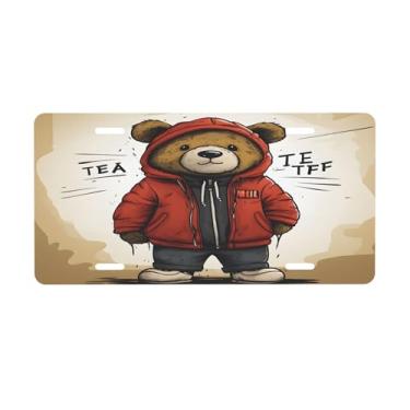 Imagem de Urso animal bonito retrô placa de licença para a frente do carro placas de carro alumínio metal adequado para caminhão placa de porta de carro bar café acessórios automotivos para homens mulheres 15 x