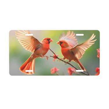 Imagem de Placa de licença vermelha de flor de pássaro animal para placas de carro dianteiras de alumínio metal adequado para caminhão, placa de porta de carro, bar, café, acessórios automotivos para homens e