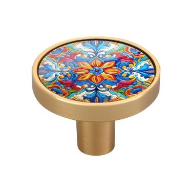 Imagem de Blueangle Pacote com 4 puxadores de armário de cerâmica mexicana 3,5 cm Puxadores redondos de gaveta para cômoda e armários de cozinha (524)