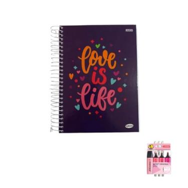 Imagem de Kit Caderno Femininos 20 Matérias Capa Dura + Caneta Trigel Branca 12 Unidade + Marca Texto Boss 4 Cores