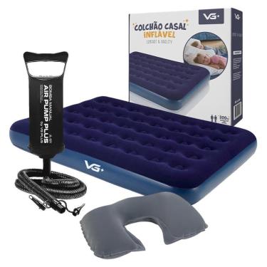 Imagem de Colchão Casal Inflável Com Bomba Manual E Travesseiro Pescoço Vg Plus