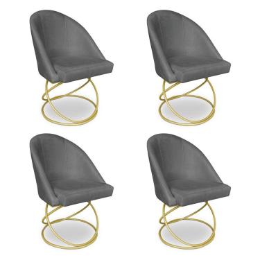 Imagem de Kit 04 Cadeiras Poltrona De Jantar Bela Suede Base Metálica Luxo Dourado - Pallazio Cor Grafite
