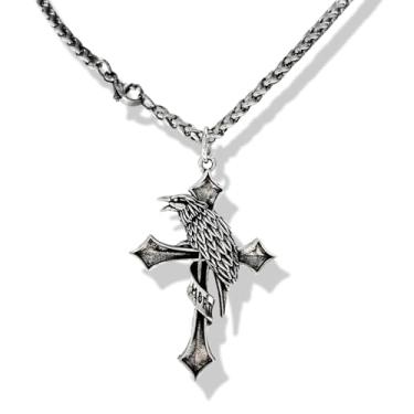 Imagem de Colar gótico com cruz dupla, banhado a prata, gótico, vintage, Y2K, longo, delicado, cruz, gargantilha para mulheres e homens, prata, cromado, não mancha, coração punk, corrente de elos 2000 joias, 1