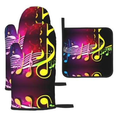 Imagem de Nota musical – Conjunto de cozinha essencial com 3 peças, luvas resistentes ao calor e aderência da tampa, proteção para churrasco no forno, design de armazenamento suspenso.