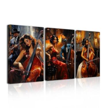 Imagem de LZIMU Arte de parede de jazz abstrata preta imagem de música afro-americana impressões em tela pintura de banda de jazz vintage para decoração de sala de aula de clube musical emoldurada (preto, 30,5