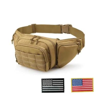 Imagem de Bolsa de cintura tática 3P, bolsa para câmera Molle, pochete resistente à água com alça destacável, bolsa tiracolo EDC durável para caminhadas, ciclismo, motocicleta, viagem, preta, aprox. (cáqui)