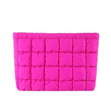 Imagem de FITINI Bolsa de maquiagem grande portátil acolchoada com estampa floral organizadora de cosméticos linda bolsa feminina de algodão macio com zíper à prova d'água bolsas de armazenamento de higiene