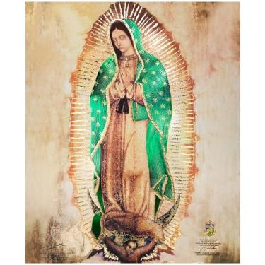 Imagem de Retrato corporal de Nossa Senhora de Guadalupe original (20 x 25 cm) folha dourada e verde - Arte de parede religiosa impressão laminada pôster sem moldura decoração de casa arte Diseño Piezas