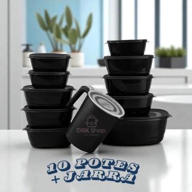 Imagem de Conjunto 10 Potes 1 Jarra Marmita Organizador Plasticos - Casa Bella, 