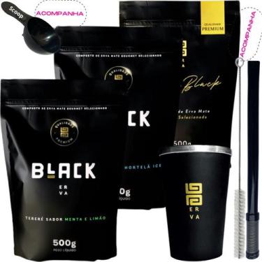 Imagem de Kit 3 Pacotes Black Erva Mate Tereré + Copo de Alumínio Térmico + Bomb