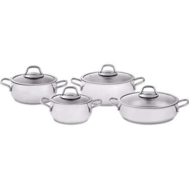 Imagem de Conjunto de 8 peças de panelas de aço inoxidável, pote de molho, pote de leite, cozinha, conjunto de panelas