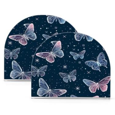 Imagem de Wassud Porta-guardanapos acrílico borboletas e estrelas, dispensador de guardanapos de papel moderno em forma de U para mesa, cozinha, sala de jantar, bancada 2 peças (comporta 50-60 guardanapos)