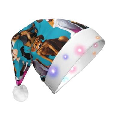 Imagem de SKKNT Many Beagle Patterns Print Men Women Led Christmas Hat For Festive Party Supplies Xmas Cap Costume Accessory ﻿