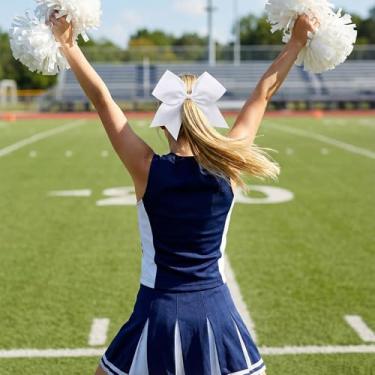 Imagem de 2 peças de 20,3 cm com laços de cabelo grandes para rabo de cavalo, faixa elástica feita à mão para meninas adolescentes líderes de torcida esportes universitários (branco)