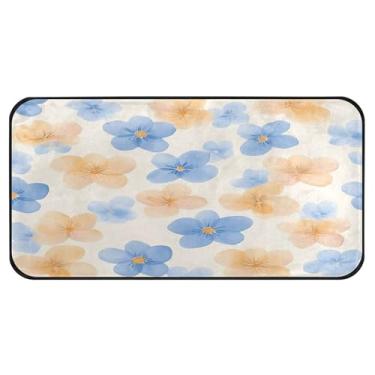 Imagem de Burbuja Tapete de cozinha com flores em aquarela 51 x 99 cm, tapete antiderrapante lavável com suporte de borracha, tapete para cozinha, sala de estar, banheiro, decoração de casa