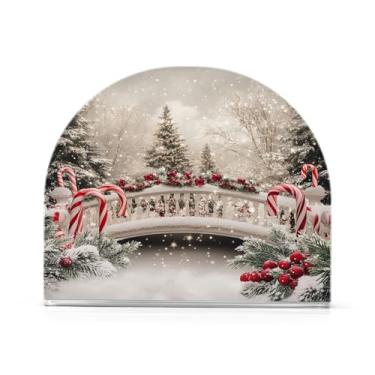 Imagem de Qilmy Cena de Natal com bengalas doces porta-guardanapos para mesas, elegante suporte de guardanapo de papel de placa acrílica, dispensador de papel de seda independente moderno para jantar, sala de