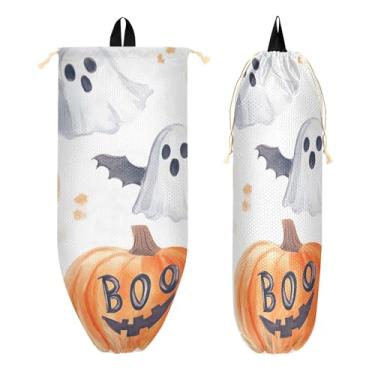 Imagem de xigua Suporte de parede para saco plástico fantasmas aquarela com cordão, 1 pacote, organizador de sacolas de supermercado reutilizável para bolsas, meias, roupas íntimas e gravatas