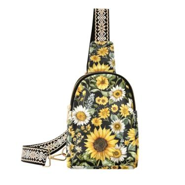 Imagem de CEBUGI Bolsa tiracolo feminina pequena de girassóis e flores silvestres de couro, pochete para caminhadas, viagens ao ar livre