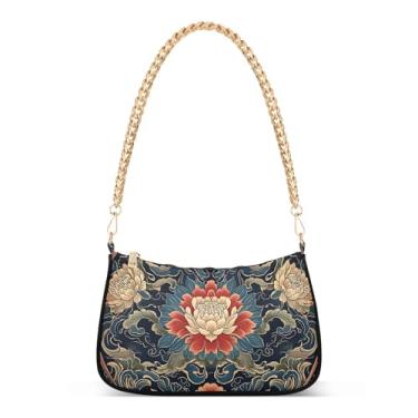 Imagem de CEBUGI Bolsas transversais femininas bolsa de ombro padrão chinês tradicional bolsa clutch elegante com alça de corrente