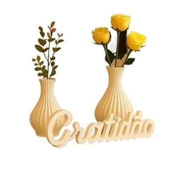 Imagem de Decoração para Sala Mesa LUXO ENFEITE GRATIDÃO(2 Vasos C/Plantas + LETREIRO)