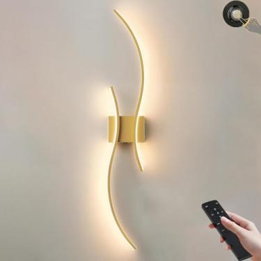 Imagem de Luminária de parede longa, curva e decorativa, LED, preta, linear, regulável com controle remoto, arandela redonda com 2 lâmpadas, estilo art déco, luminária de cabeceira, 3000K-6000K, para