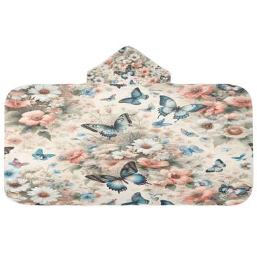 Imagem de Burbuja Toalha de banho com capuz de flores de primavera para crianças, toalha de praia de pelúcia macia absorvente para chá de meninas e meninos 3-10 anos, 61 x 127 cm