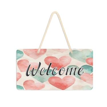 Imagem de Burbuja Placa de boas-vindas com corações dos namorados para porta da frente, placa de boas-vindas de PVC para decoração de férias de casa de fazenda, 15 x 28 cm