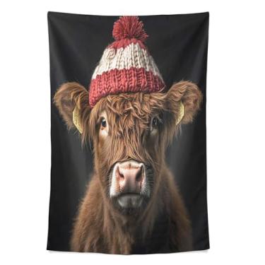 Imagem de STAYTOP Tapeçaria bonita de vaca Highland Tapeçaria para decoração de casa decoração de dormitório sala de estar quarto tapete de parede (80 × 60 pol)