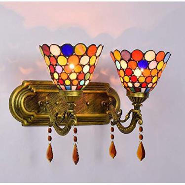 Imagem de Luminária de parede de 2 braços estilo Tiffany, luminária de parede vintage com cúpula de vitral, arandela de parede interna para quarto, sala de estar e corredor, E27, Patch
