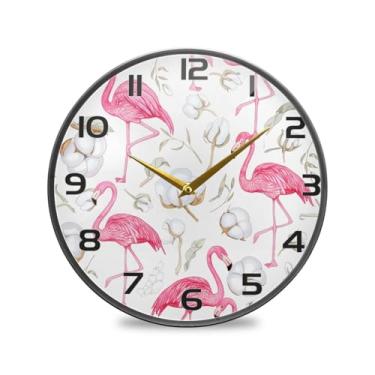 Imagem de YETTASBIN Relógio de parede de acrílico flamingo - Silencioso, sem tique-taque, operado por bateria, relógio redondo decorativo criativo para cozinha, sala de estar, banheiro, decoração de escritório