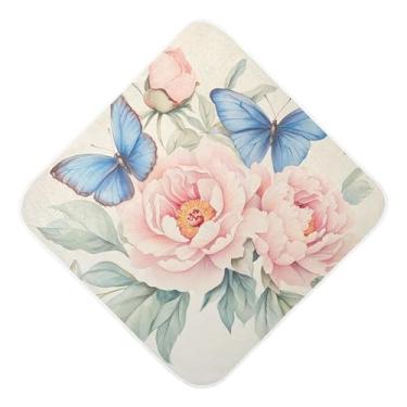 Imagem de STAYTOP Toalhas de bebê com capuz de musselina azul borboleta e peônia, toalha de banho super macia, toalhas de banho absorventes para banho recém-nascido unissex 76 x 76 cm
