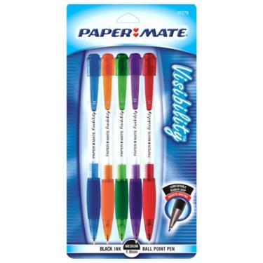 Imagem de Paper Mate Visibility – Caneta esferográfica retrátil média preta 5 cartões