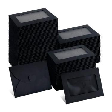 Imagem de Envelopes de cartão de presente com janela de 10 x 7 cm, envelopes de convite de tamanho de crédito, envelopes pequenos para festas de negócios e lembranças de casamento, presentes de Natal (preto)