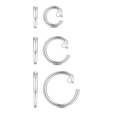 Imagem de Florideco 3 pares de brincos de pressão para mulheres, moderno, hipoalergênico, croissant, conjunto de brincos de argola sem piercing, Zinco, Sem pedra preciosa